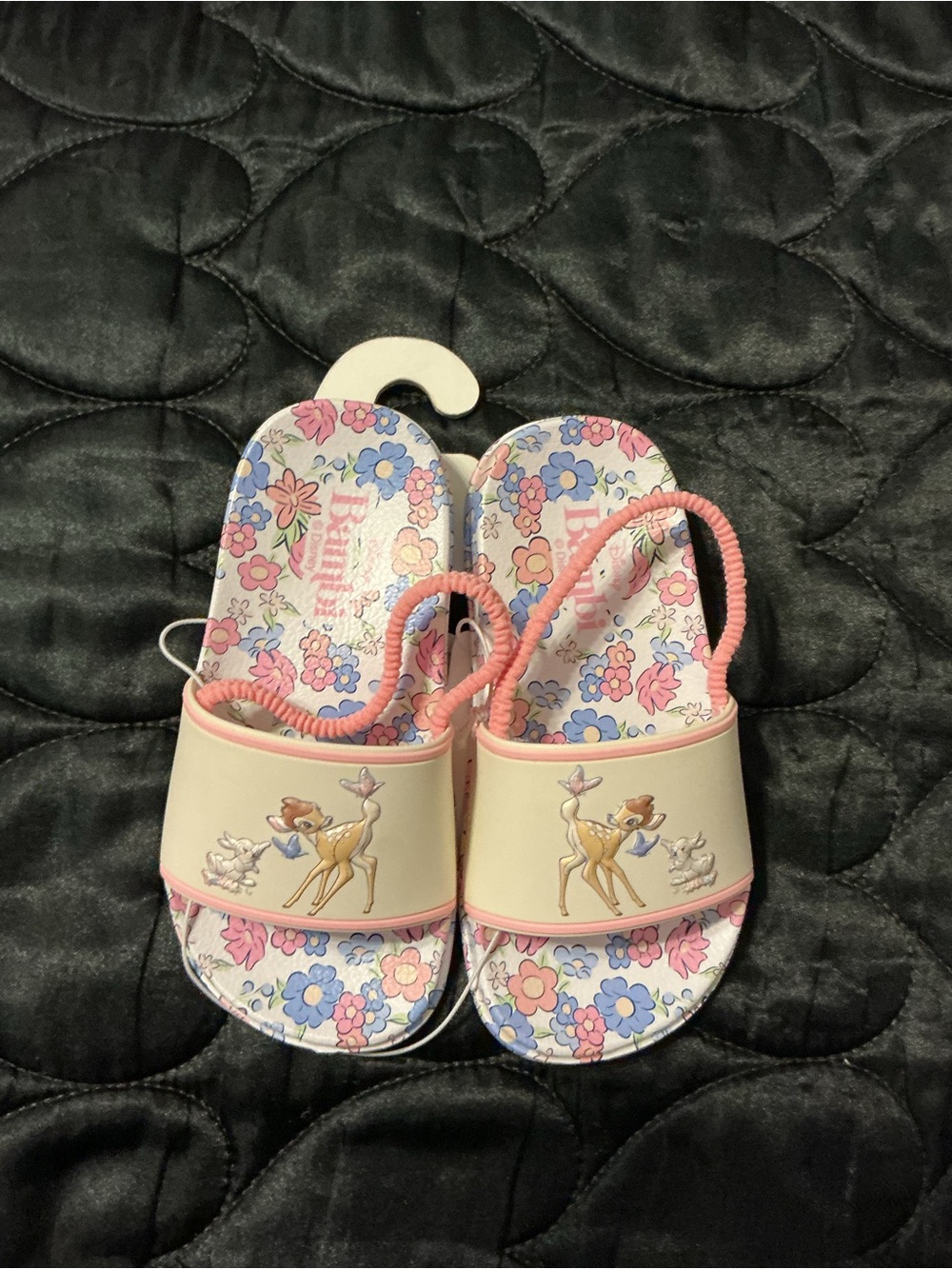Disney Pink Floral Bambi Slide Sandals with Elastic Back